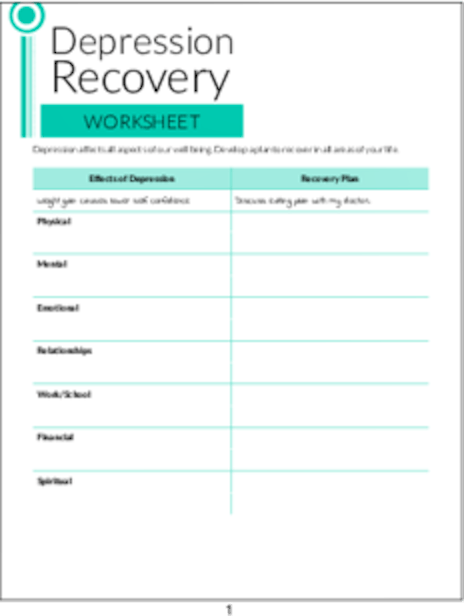 plr worksheets depression recovery worksheet plr me
