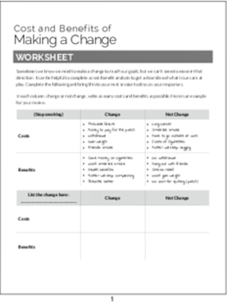 PLR Worksheets - Cost And Benefits Of Making A Change ...