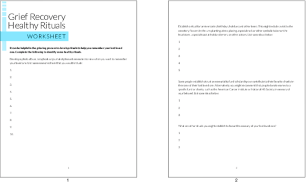 Savoring Rituals Worksheet PLR Worksheets - Grief Recovery Healthy Rituals Worksheet - PLR.me