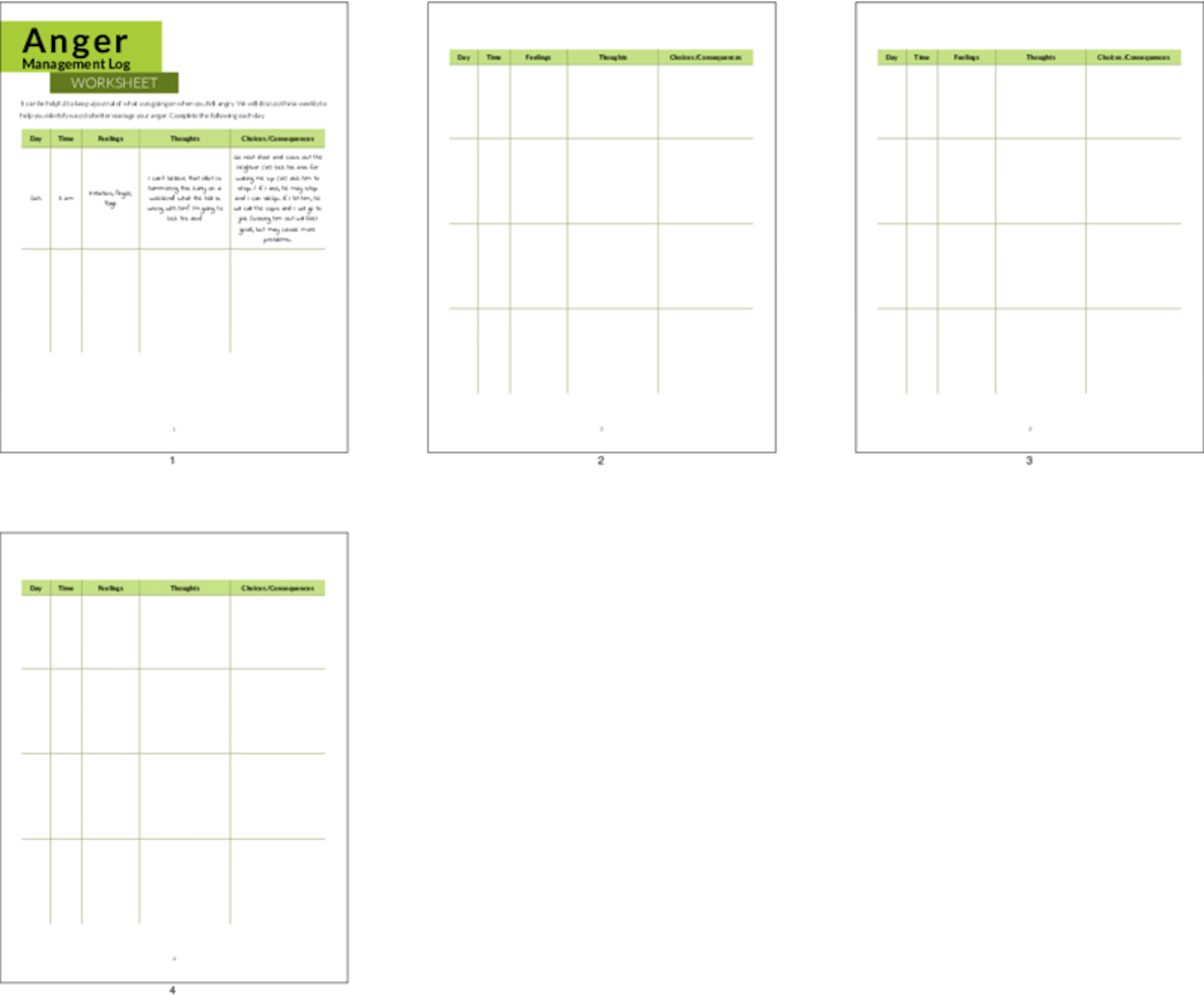 PLR Worksheets - Anger Management Log Worksheet - PLR.me