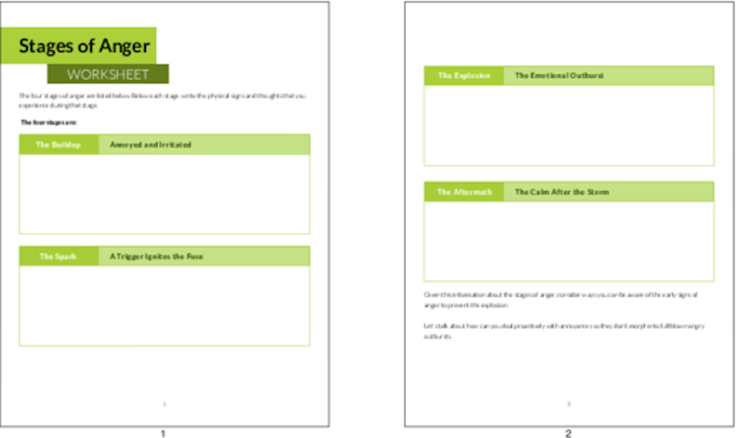 PLR Worksheets - Stages Of Anger Worksheet - PLR.me