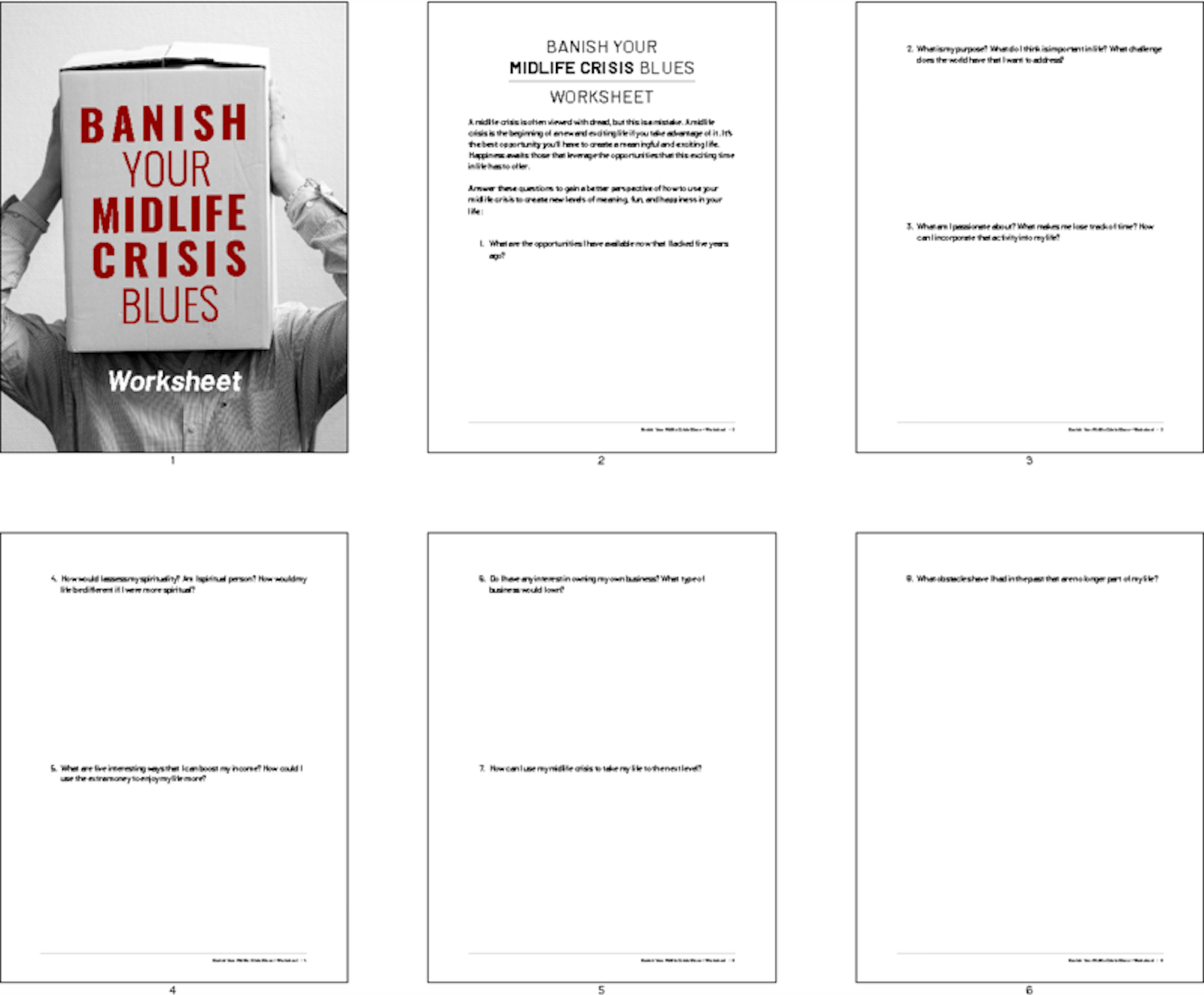 PLR Worksheets - Banish Your Midlife Crisis Blues Worksheet - PLR.me