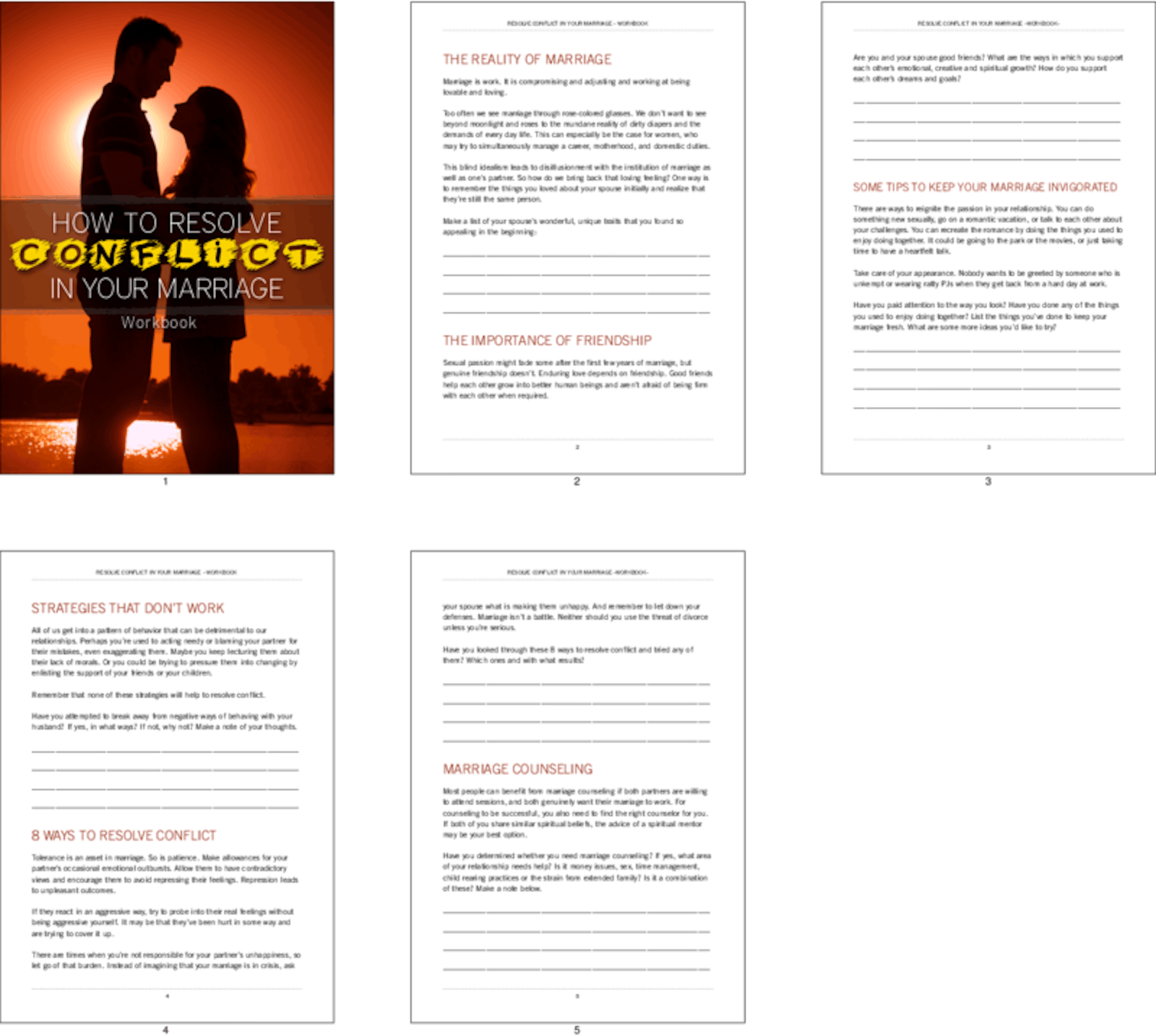 PLR Worksheets Resolve Conflict In Your Marriage Workbook PLR.me